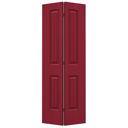 JELDWEN Santa Fe 30in x 80in Barn Red 2Panel Round Top Plank Prefinished Molded Composite