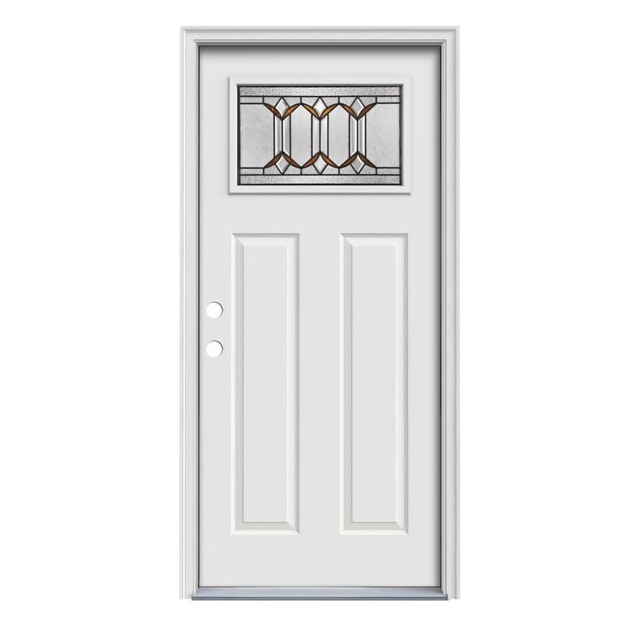 Park Hill Craftsman Decorative Glass Right Hand Inswing Arctic White Painted Steel Prehung Entry Door With Insulating Core Common 36 In X 80 In