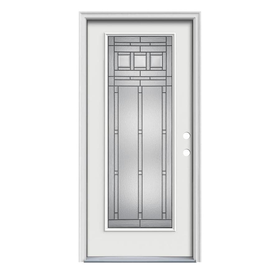 JELD-WEN Craftsman Full Lite Decorative Glass Left-Hand Inswing Arctic White Painted Steel Prehung Entry Door with Insulating Core (Common: 36-in x 80-in; Actual: 37.4375-in x 81.75-in)