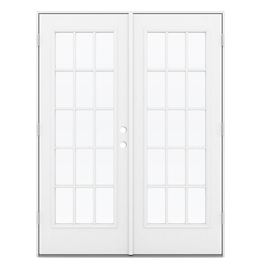 JELD-WEN Tempered External Grilles Primed Fiberglass Right-Hand Outswing French Patio Door (Common: 60-in x 80-in; Actual: 59.5-in x 78.6875-in)