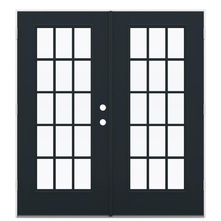 JELD-WEN Tempered External Grilles Eclipse Fiberglass Right-Hand Outswing French Patio Door