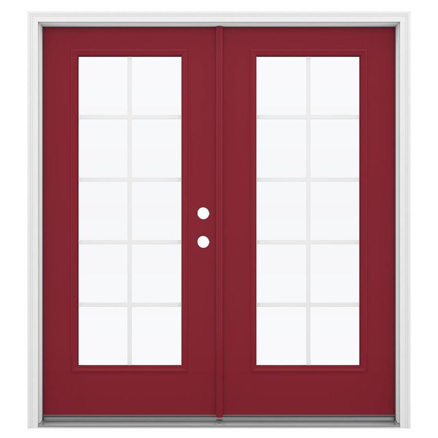 JELD-WEN Tempered Grilles Between the Glass Roma Red Fiberglass Left-Hand Inswing French Patio Door (Common: 72-in x 80-in; Actual: 71.5-in x 79.5625-in)