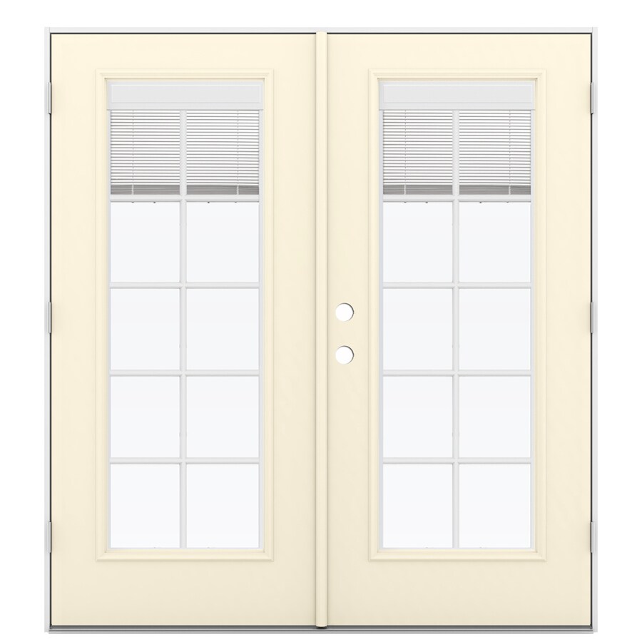 JELD-WEN LOWOLJW182200306 72-in x 80-in Tempered Blinds Between The Glass Bisque Fiberglass Left-Hand Outswing Prehung Double Door French Patio Door ENERGY STAR Northern Zone ENERGY STAR North/Central Zone ENERGY STAR South/Central Zone ENERGY STAR Southern Zone