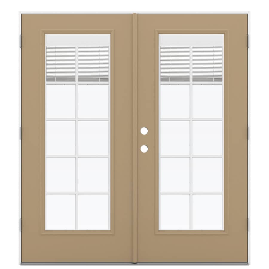 JELD-WEN LOWOLJW182200308 72-in x 80-in Tempered Blinds Between The Glass Warm Wheat Fiberglass Left-Hand Outswing Prehung Double Door French Patio Door ENERGY STAR Northern Zone ENERGY STAR North/Central Zone ENERGY STAR South/Central Zone ENERGY STAR Southern Zone