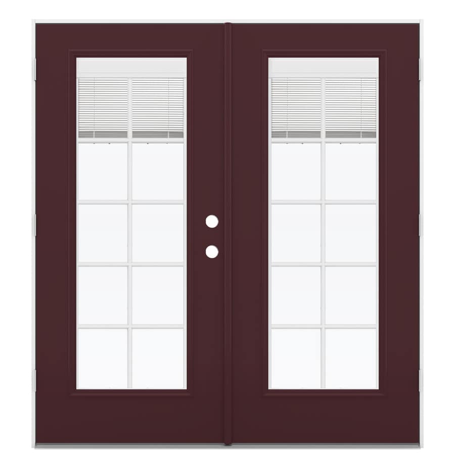 JELD-WEN LOWOLJW182200327 72-in x 80-in Tempered Blinds Between The Glass Currant Fiberglass Right-Hand Outswing Prehung Double Door French Patio Door ENERGY STAR Northern Zone ENERGY STAR North/Central Zone ENERGY STAR South/Central Zone ENERGY STAR Southern Zone