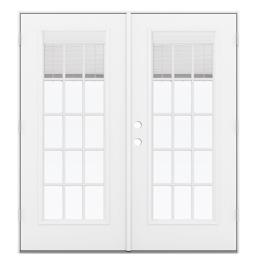 JELD-WEN LOWOLJW182200408 72-in x 80-in Tempered Blinds Between The Glass Primed Fiberglass Left-Hand Outswing Prehung Double Door French Patio Door ENERGY STAR Northern Zone ENERGY STAR North/Central Zone ENERGY STAR South/Central Zone ENERGY STAR Southern Zone