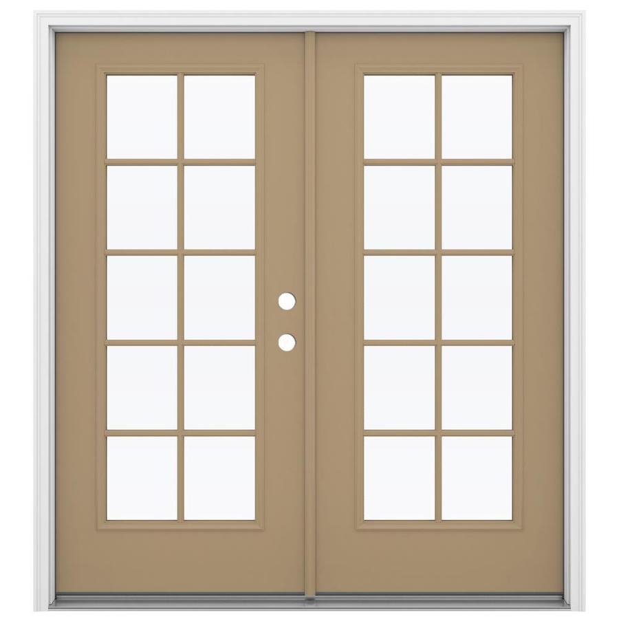 JELDWEN French 72in x 80in External Grilles Warm Wheat Steel LeftHand Inswing Double Door