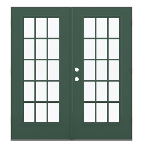 JELDWEN French 72in x 80in External Grilles Evergreen Steel LeftHand Outswing Double Door