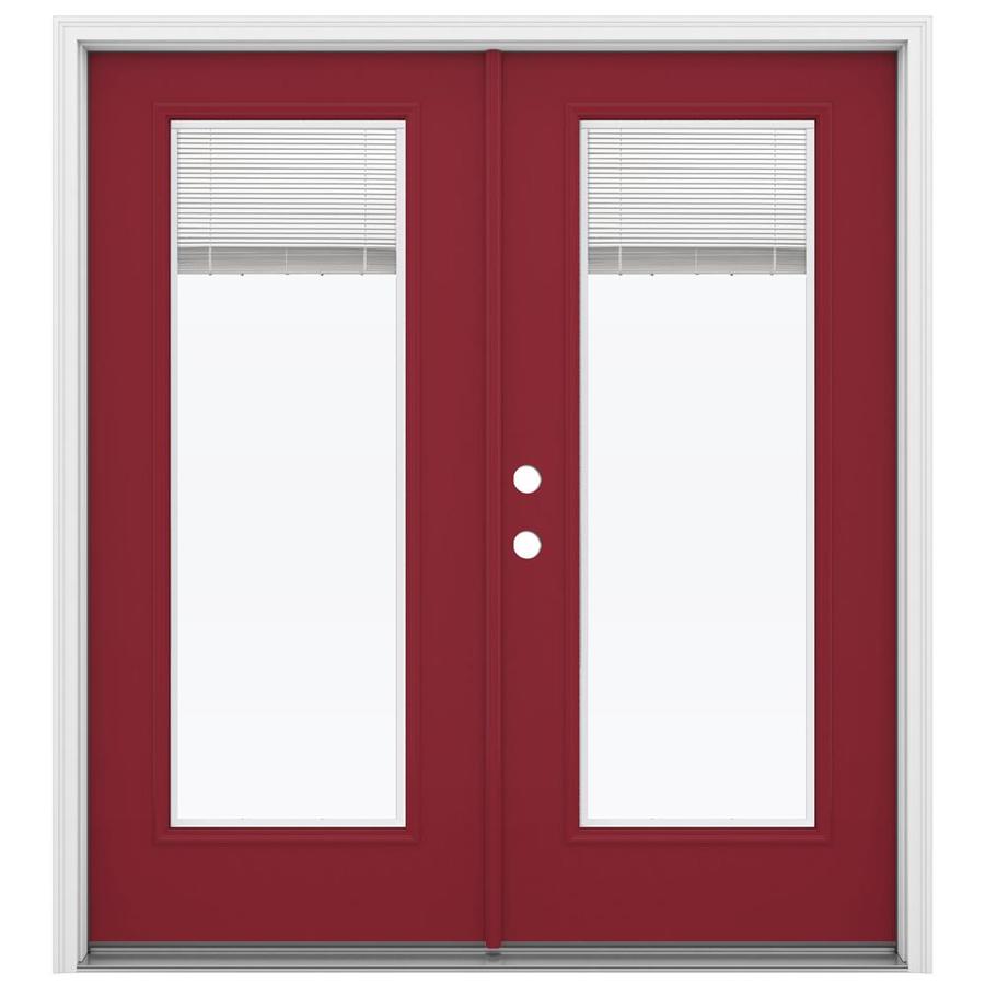 JELD-WEN Blinds Between The Glass Roma Red Steel Right-Hand Inswing Double Door French Patio Door (Common: 72-in x 80-in; Actual: 71.5-in x 79.5625-in)