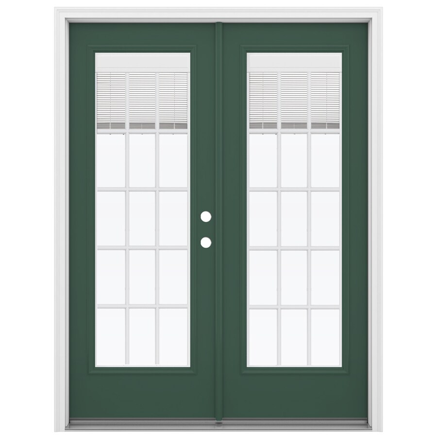 Jeld Wen 59 5 In X 79 5 In Blinds Between The Glass Left Hand Inswing Green Steel French Patio