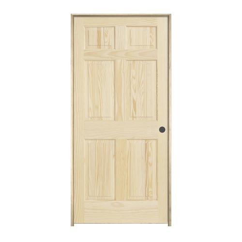 JELD-WEN 6 Panel Pine Unfinished 6-Panel Wood Pine Pre-Hung Door