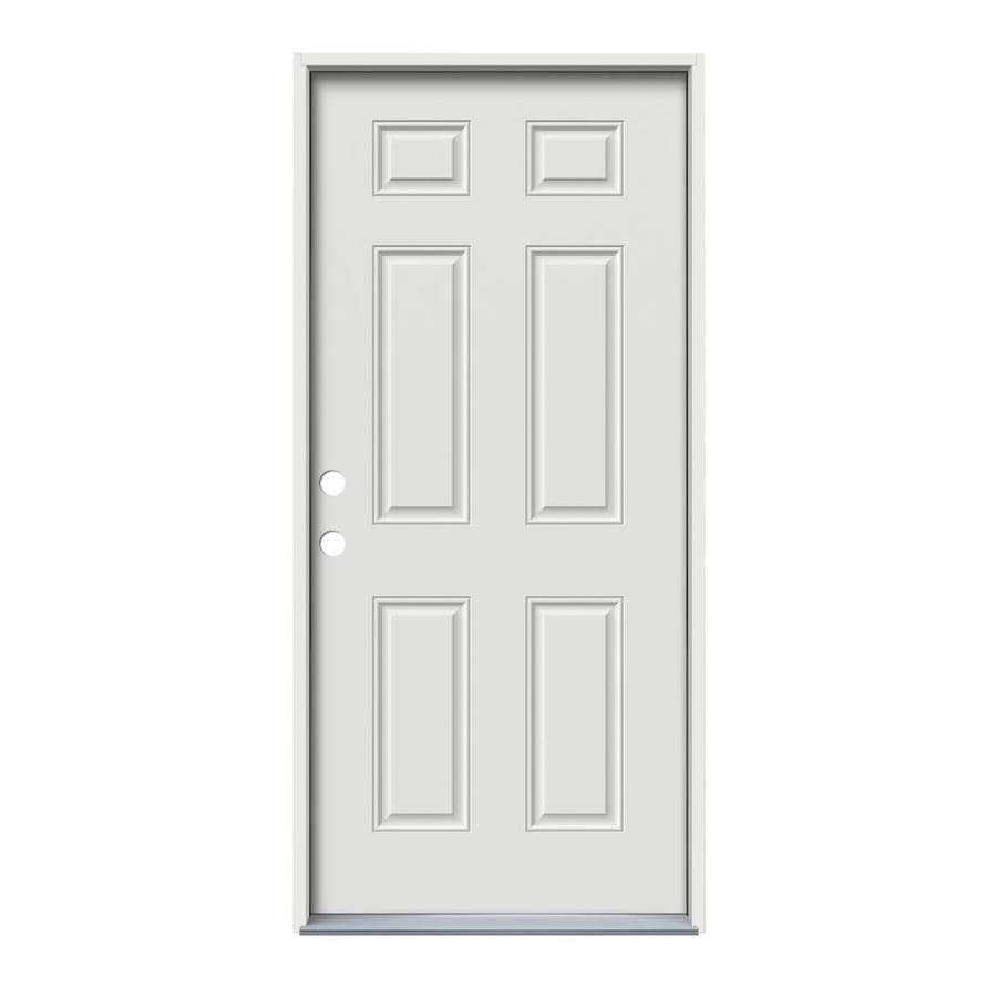 Jeld Wen 6 Panel Insulating Core Right Hand Inswing White Steel Primed Prehung Entry Door