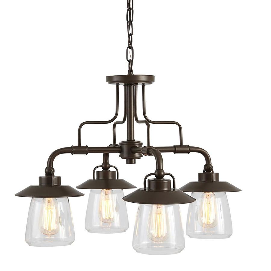 Shop allen + roth Bristow 4-Light Mission Bronze Traditional Clear Glass Shaded Chandelier at ...