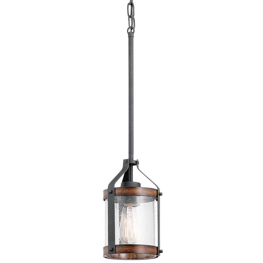 Kichler Barrington Distressed Black And Wood Pendant Light Rustic