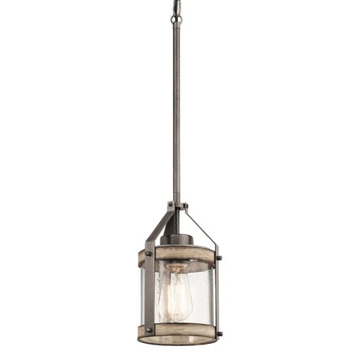 Kichler Barrington Anvil Iron and Distressed Antique Grey Pendant Light Rustic Seeded Glass Cylinder Pendant Light at Lowes.com