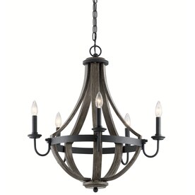 Photo 1 of *See Notes* Kichler Merlot 25-in 5-Light Distressed Black And Wood Barn Candle Chandelier