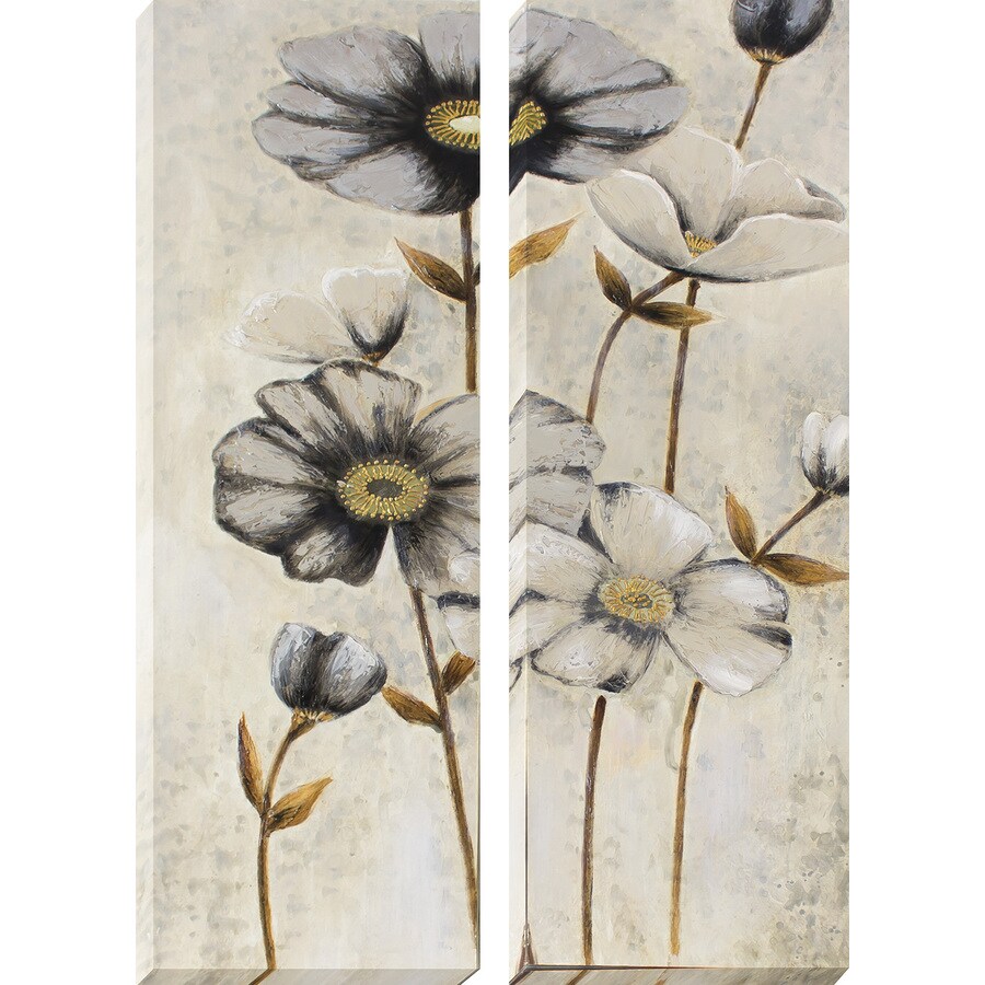 2 Piece 12 in W X 36 in H Frameless Canvas Floral Print Wall Art At 