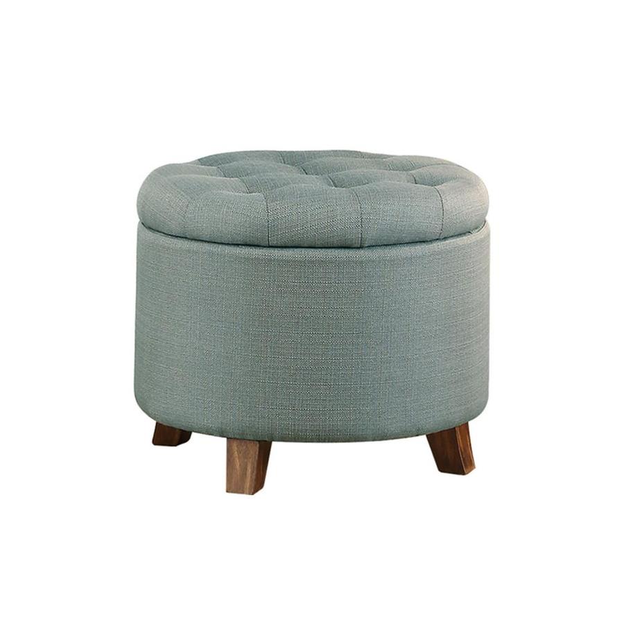 Poundex Casual Light Blue Round Storage Ottoman at Lowes.com