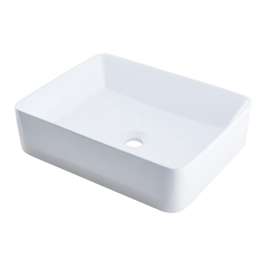 Novatto Glossy White Porcelain Vessel Rectangular Bathroom Sink at ...