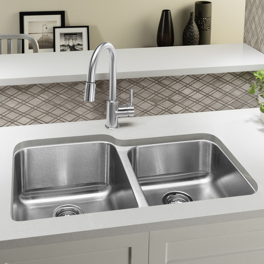 BLANCO Stellar 32.33-in x 20.5-in Refined Brushed Double-Basin ...