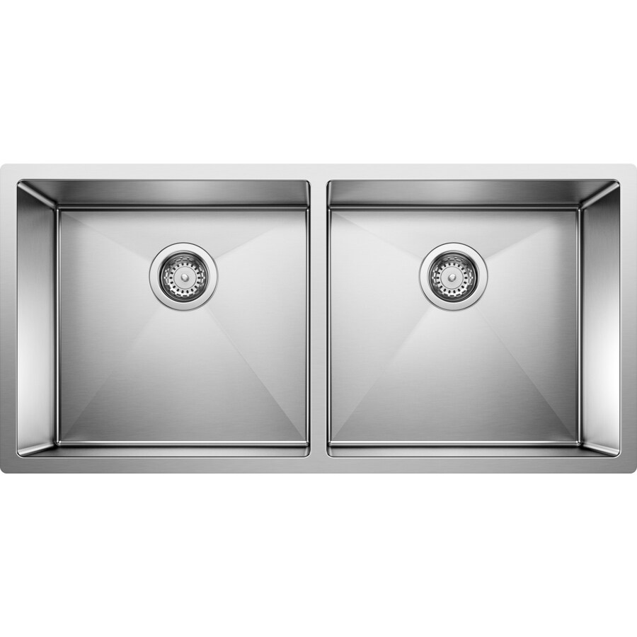 BLANCO Precision 18-in x 37-in Stainless Steel Double-Basin Undermount ...
