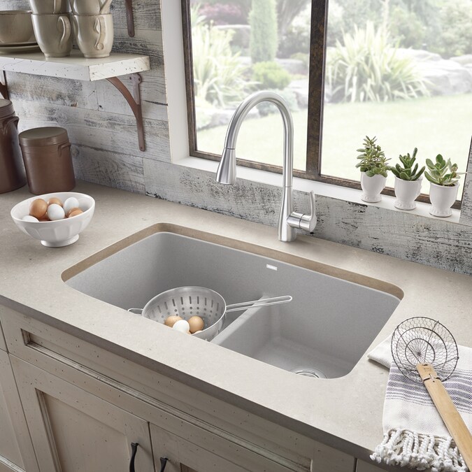 BLANCO Valea 32in x 19in Concrete Gray Double Equal Bowl Undermount Residential Kitchen Sink