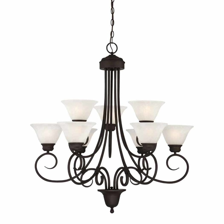 9Light Antique Bronze Alabaster Glass Tiered Chandelier at