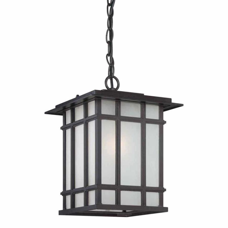 Volume International Antique Bronze Single Traditional Frosted Glass Rectangle Pendant Light at