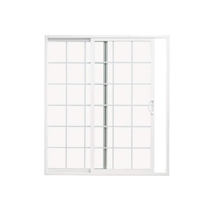 Theramstar By Pella Grilles Between The Glass White Vinyl Universal Reversible Double Door Sliding Patio Door Common 72 In X 80 In Actual