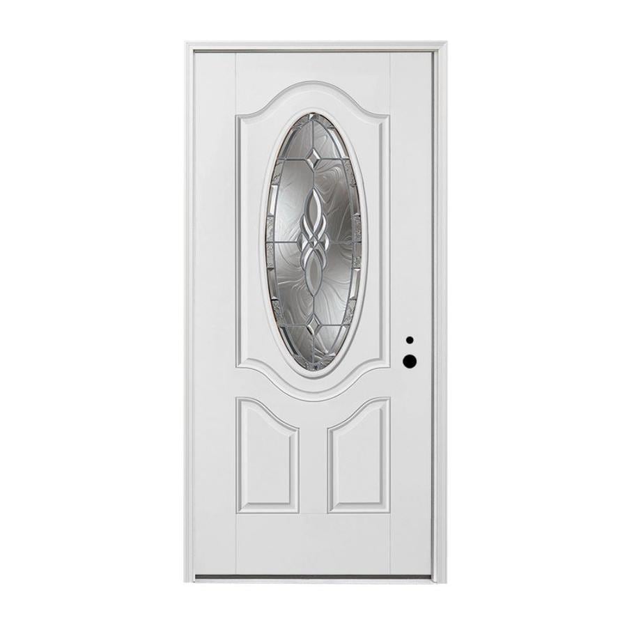 Pella Oval Lite Decorative Glass LeftHand Inswing Painted Fiberglass