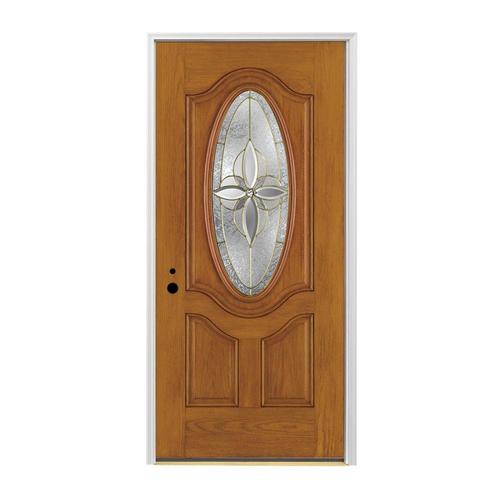 Pella Oval Lite RightHand Inswing Prestained Early American Stained Fiberglass Prehung Entry