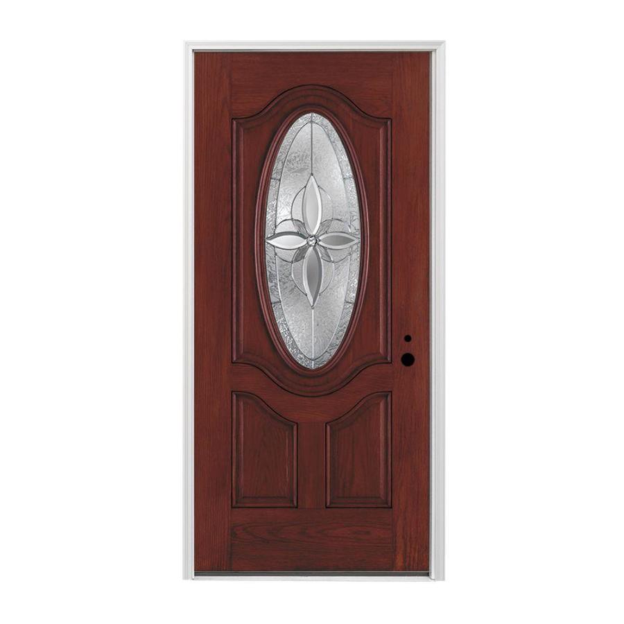 Pella Oval Lite Decorative Glass LeftHand Inswing Prestained Red