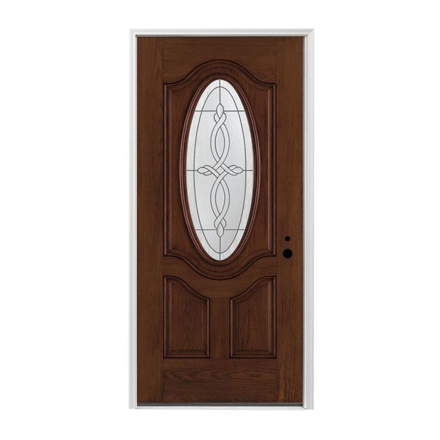 Pella Oval Lite LeftHand Inswing Prestained Dark Mahogany Stained