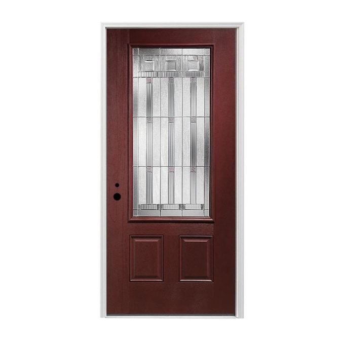 Pella 3/4 Lite RightHand Inswing Prestained Red Mahogany Stained Fiberglass Prehung Entry Door