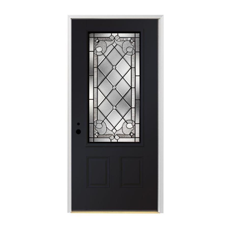 Pella 34 Lite Decorative Glass Right Hand Inswing Prefinished Black Exterior White Interior 0730