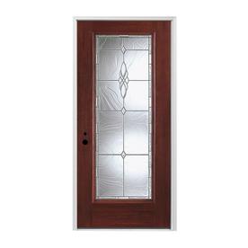 Pella Entry Doors At Lowes Pella Full Lite Right Hand Inswing Prestained Red Mahogany Stained Fibergl Entry Door With Insulating
