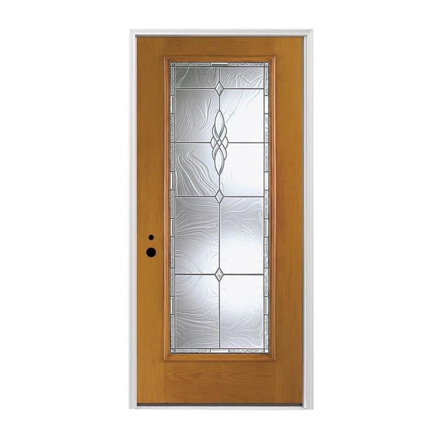 Pella Full Lite Decorative Glass Right Hand Inswing Prestained Early American Stained Fiberglass 4892