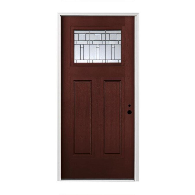 Pella Craftsman LeftHand Inswing Prestained Red Mahogany Stained Fiberglass Prehung Entry Door