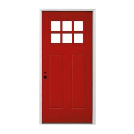 Red Entry Doors At Lowes Pella Craftsman Right Hand Inswing Painted Fibergl Entry Door With Insulating Core Common