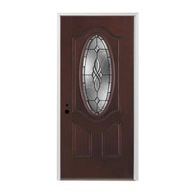 Red Entry Doors At Lowes Pella Oval Lite Decorative Gl Right Hand Inswing Prestained Red Mahogany Exterior Interior