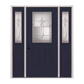 Pella Entry Doors At Lowes Pella Half Lite Decorative Gl Right Hand Inswing Painted Fibergl Prehung Entry Door With Sidelights