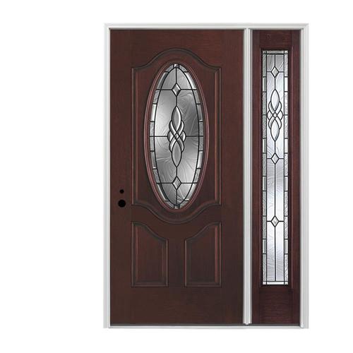 Pella Oval Lite Decorative Glass RightHand Inswing Stained Fiberglass Prehung Entry Door with