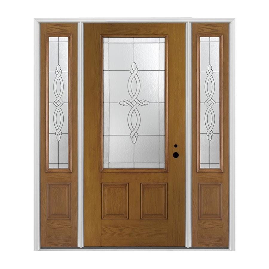 Pella 3/4 Lite Decorative Glass LeftHand Inswing Stained Fiberglass Prehung Entry Door with