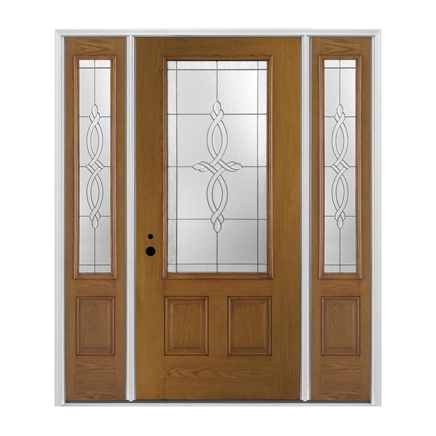 Pella 34 Lite Decorative Glass Right Hand Inswing Stained Fiberglass Prehung Entry Door With 3486