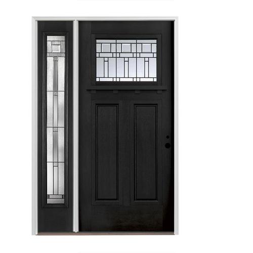 Pella Craftsman Decorative Glass LeftHand Inswing Prefinished Black