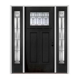 Fibergl Entry Doors At Lowes Pella Craftsman Decorative Gl Left Hand Inswing Painted Fibergl Prehung Entry Door With Sidelights And