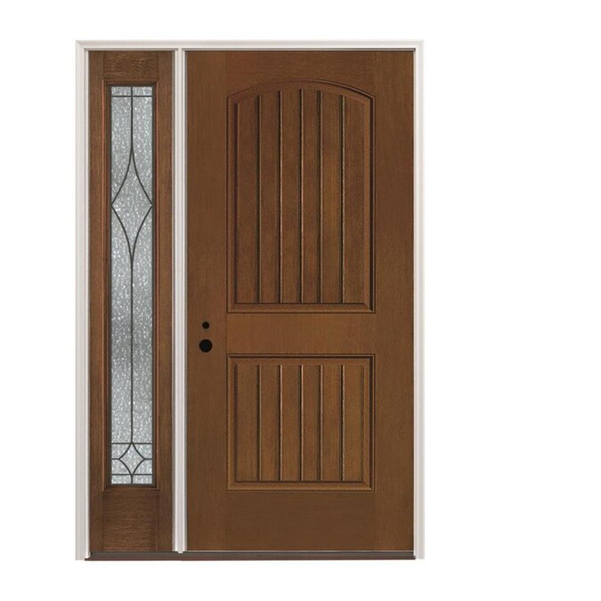 Pella RightHand Inswing Stained Fiberglass Prehung Entry Door with Left Sidelight with