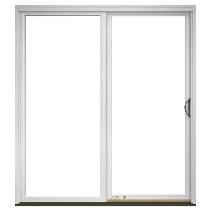 Pella 72in x 80in Clear Glass Fiberglass Righthand Sliding Patio Door with Screen in the