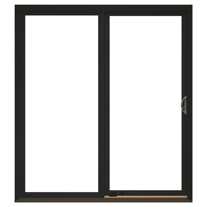 Pella Impervia Clear Glass Black Fiberglass RightHand Double Door Sliding Patio Door with