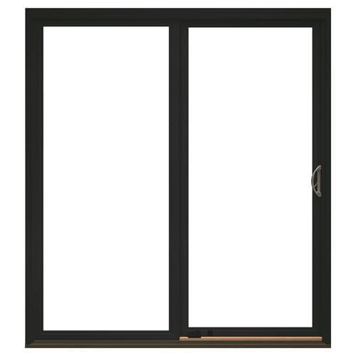 Pella Impervia Clear Glass Black Fiberglass RightHand Double Door